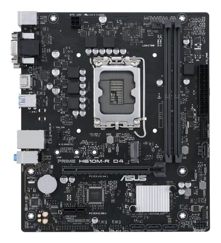 ASUS PRIME H610M-R D4 - Motherboard - micro ATX - LGA1700 Socket - H610 Chipset - USB 3.2 Gen 1 - Gigabit LAN - onboard graphics (CPU required) - HD Audio (8-channel)