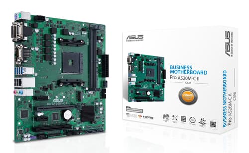 ASUS Pro A520M-C II/CSM - Motherboard - micro ATX - Socket AM4 - AMD A520 Chipset - USB 3.2 Gen 1 - Gigabit LAN - onboard graphics (CPU required) - HD Audio (8-channel) - ASUS Corporate Stable Model (CSM)