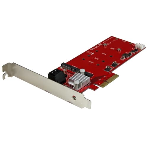 StarTech.com 2x M.2 NGFF SSD RAID Controller Card plus 2x SATA III Ports - PCIe - Two Slot PCI Express M.2 RAID Card plus Two SATA Ports (PEXM2SAT3422) - Storage controller (RAID) - M.2 - M.2 Card / SATA 6Gb/s - RAID 0, 1, 10, JBOD - PCIe 2.0 x2 - for P/N: BNDTB10GI, BNDTB210GSFP, BNDTB310GNDP, BNDTB410GSFP, BNDTB4M2E1, BNDTBUSB3142