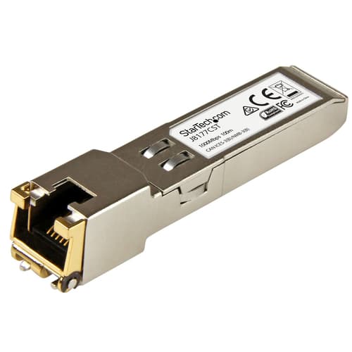 StarTech.com HPE J8177C Compatible SFP Module, 1000BASE-T, SFP to RJ45 Cat6/Cat5e, 1GE Gigabit Ethernet SFP, RJ-45 (Copper) 100m, HPE 1810, 1820, 2530, 1Gbps Mini GBIC Transceiver SFP - Lifetime Warranty (J8177CST) - SFP (mini-GBIC) transceiver module (equivalent to: HP J8177C) - 1GbE - 1000Base-T - RJ-45 / SFP (mini-GBIC) - up to 100 m - for HPE 1810, 1910, 20p 10/100/1000, 2610, 3500, 6200, HPE Aruba 2530, 5406, HPE ProCurve 5304