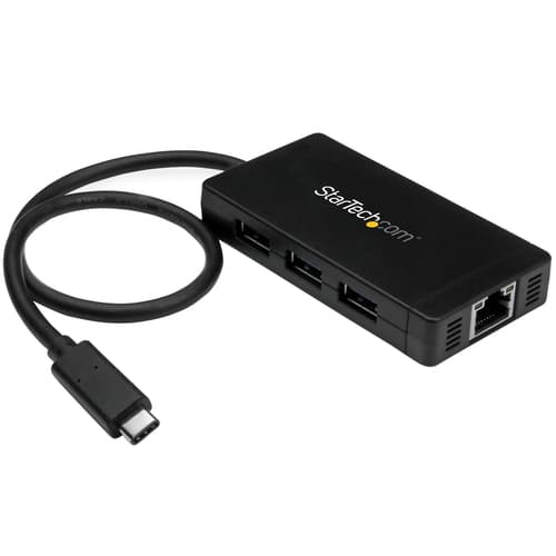 StarTech.com 3 Port USB C Hub with Ethernet - USB-C to 3x USB-A w/ Power Adapter & Gigabit Ethernet - Thunderbolt 3 Compatible - USB C Network Adapter (HB30C3A1GE) - Hub - 3 x SuperSpeed USB 3.0 + 1 x 10/100/1000 - desktop