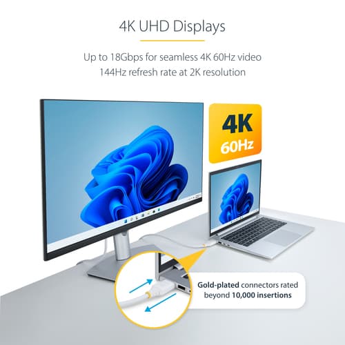 StarTech.com 10ft (3m) Premium Certified High Speed HDMI Cable, 4K60Hz - Premium High Speed - HDMI cable with Ethernet - HDMI male to HDMI male - 3 m - shielded - white - passive, 4K60Hz UHD support, 2K144Hz support, HDR10 support — view 13