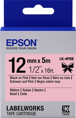 Epson LabelWorks LK-4PBK - Satin - black on pink - Roll (1.2 cm x 5 m) 1 cassette(s) ribbon tape - for LabelWorks Cable and Wiring Kit, LW-1000, 600, 700, K400, Z700, Z710, Z900, Safety Kit