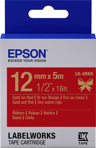 Epson LabelWorks LK-4RKK - Satin - gold on red - Roll (1.2 cm x 5 m) 1 cassette(s) ribbon tape - for LabelWorks Cable and Wiring Kit, LW-1000, 600, 700, K400, Z700, Z710, Z900, Safety Kit