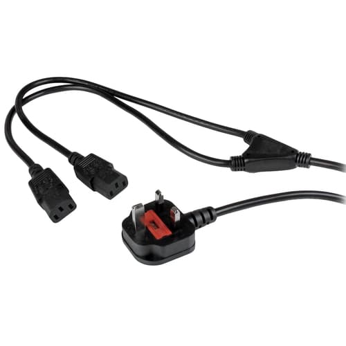 StarTech.com 6ft (2m) UK Computer Power Cable Y Splitter, 18AWG, BS 1363 to 2x C13 Power Cord, 10A 250V, Replacement AC Power Cord, Monitor Power Cable, BS 1363 to 2x IEC C13 Kettle Lead - PC Power Supply Cable - Power splitter - BS 1363 (M) to power IEC 60320 C13 - AC 250 V - 10 A - 1.8 m - black