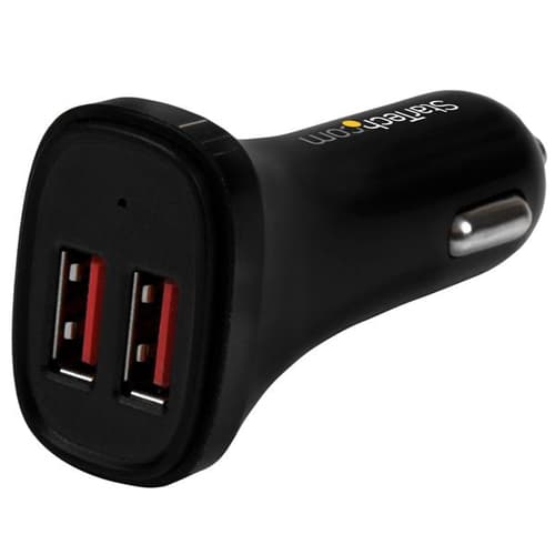 StarTech.com Dual Port USB Car Charger - High Power 24W/4.8A - Black - 2-Port USB Car Charger - Charge two tablets at once (USB2PCARBKS) - Car power adapter - 24 Watt - 4.8 A - 2 output connectors (USB) - black - for P/N: USBLT1MW, USBLT1MWS, USBLT2MBR, USBLT2MW, USBLT30CMW, USBLTM1MBK, USBLTM1MWH