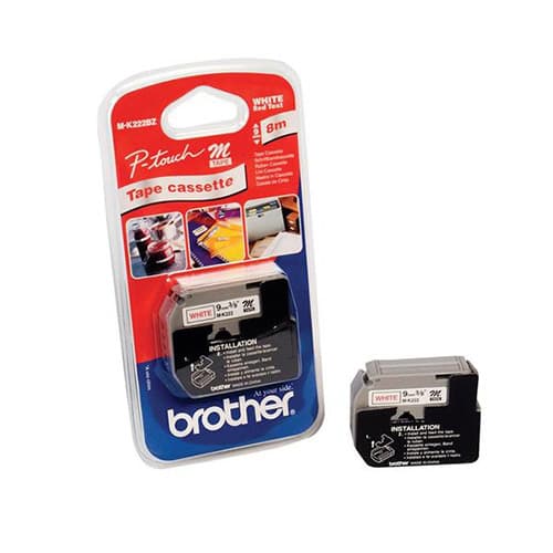 Brother M-K222BZ - Plastic - red on white - Roll (0.9 cm x 8 m) 1 cassette(s) tape - for P-Touch PT-55, PT-55P, PT-90