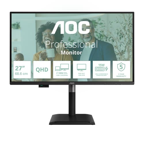 AOC Pro-line Q27P4CV - P4 Series - LED monitor - 27" - 2560 x 1440 QHD @ 120 Hz - IPS - 350 cd/m� - 1500:1 - 4 ms - HDMI, DisplayPort, USB-C - speakers - black