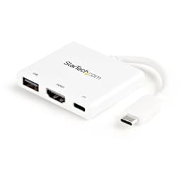 StarTech.com USB-C to HDMI Adapter - White - 4K 30Hz - Thunderbolt 3 Compatible - with Power Delivery (USB PD) - USB C Dongle (CDP2HDUACPW) - Adapter - 24 pin USB-C male to HDMI, USB Type A, 24 pin USB-C female - 60 mm - white - 4K support, USB Power Delivery (60W)