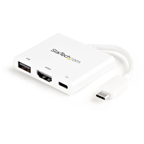 StarTech.com USB-C to HDMI Adapter - White - 4K 30Hz - Thunderbolt 3 Compatible - with Power Delivery (USB PD) - USB C Dongle (CDP2HDUACPW) - Adapter - 24 pin USB-C male to HDMI, USB Type A, 24 pin USB-C female - 60 mm - white - 4K support, USB Power Delivery (60W)
