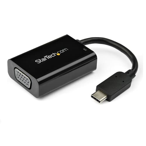 StarTech.com USB C to VGA Adapter with Power Delivery, 1080p USB Type-C to VGA Monitor Video Converter with Charging, 60W PD Pass-Through, Thunderbolt 3 Compatible Projector Adapter, Black - USB-C to Analog VGA (CDP2VGAUCP) - USB / VGA adapter - 24 pin USB-C (M) to HD-15 (VGA), USB-C (power only) (F) - Displayport 1.2/Thunderbolt 3 - 15 m - 2048 x 1280 support 60Hz, USB Power Delivery (60W) - black