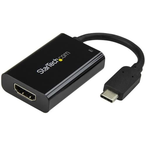 StarTech.com USB C to HDMI 2.0 Adapter with Power Delivery, 4K 60Hz USB Type-C to HDMI Display/Monitor Video Converter, 60W PD Pass-Through Charging Port, Thunderbolt 3 Compatible, Black - USB-C Display Adapter (CDP2HDUCP) - Adapter - 24 pin USB-C male to HDMI, USB-C (power only) female - black - USB Power Delivery (60W), 4K60Hz (4096 x 2160) support
