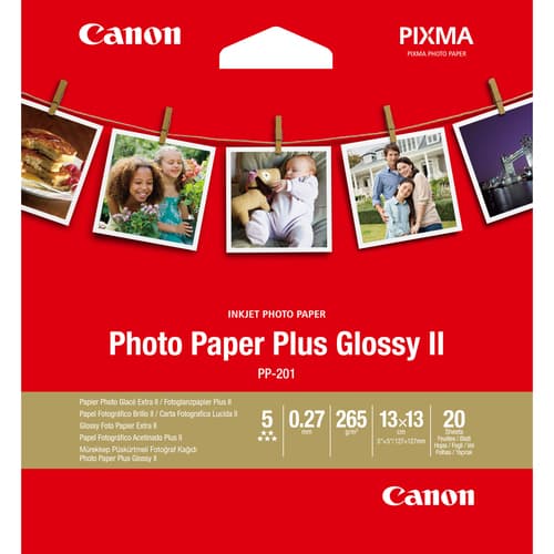Canon Photo Paper Plus Glossy II PP-201 - High-glossy - 270 micron - 130 x 130 mm - 265 g/m� - 20 sheet(s) photo paper - for PIXMA iP110, iP4870, iP8770, iX6560, iX6770, MP258, MX727, PRO-1, PRO-10, 100, TS7450