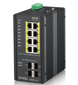 Zyxel RGS200-12P - Switch - Managed - 8 x 10/100/1000 (PoE+) + 4 x SFP - DIN rail mountable, rack-mountable - PoE+ (240 W) - DC power
