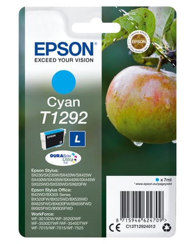Epson Ink Cartridges, DURABrite" Ultra, T1292, Apple, Singlepack, 1 x 7.0 ml Cyan, L