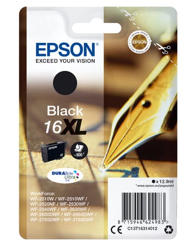 Epson Ink Cartridges, DURABrite" Ultra, 16XL, Pen and crossword, Singlepack, 1 x 12.9 ml Black