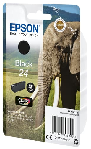 Epson Ink Cartridges, Claria" Photo HD Ink, 24, Elephant, Singlepack, 1 x 5.1 ml Black, RF+AM — view 3