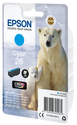 Epson Ink Cartridges, Claria" Premium Ink, 26, Polar bear, Singlepack, 1 x 4.5 ml Cyan, RF+AM — view 3