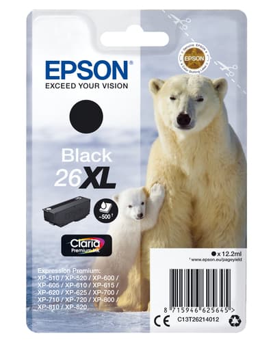Epson Ink Cartridges, 26XL, Polar bear, Singlepack, 1 x 12.2 ml Black