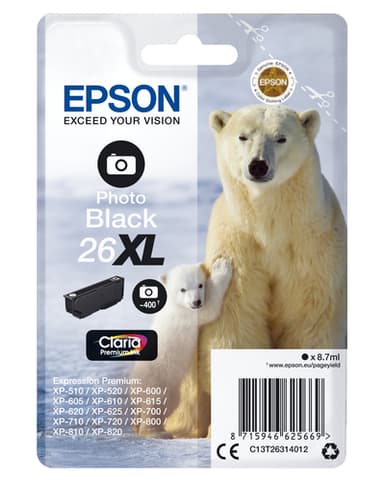 Epson Ink Cartridges, Claria" Premium Ink, 26XL, Polar bear, Singlepack, 1 x 8.7 ml Photo Black