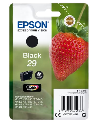Epson Ink Cartridges, Claria" Home Ink, 29, Strawberry, Singlepack, 1 x 5.3 ml Black, Standard
