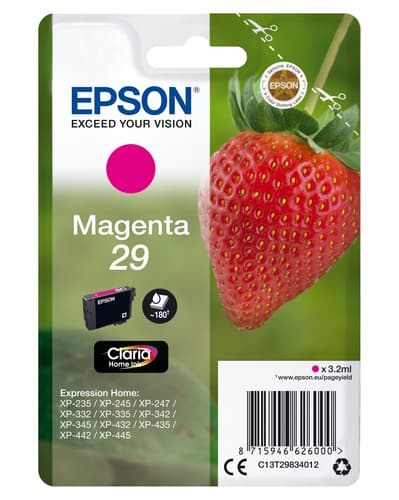 Epson Ink Cartridges, Claria" Home Ink, 29, Strawberry, Singlepack, 1 x 3.2 ml Magenta, Standard