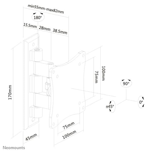 Neomounts FPMA-W810 - Bracket - full-motion - for LCD display - silver - screen size: 10"-27" - wall-mountable — view 4