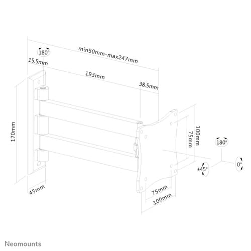 Neomounts FPMA-W820 - Bracket - full-motion - for LCD display - silver - screen size: 10"-27" - wall-mountable — view 16