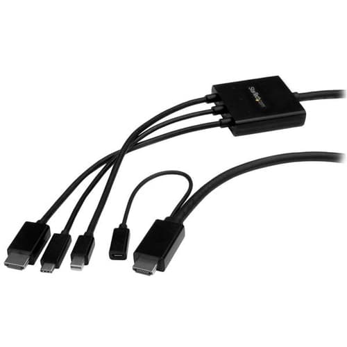 StarTech.com 6ft USB-C, HDMI or Mini DisplayPort to HDMI Adapter Cable - Adapter cable - HDMI, Mini DisplayPort, 24 pin USB-C male to HDMI, Micro-USB Type B (power only) - 2 m - black - 4K support, USB power, passive