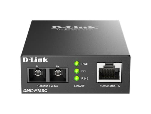 D-Link DMC F15SC - Fibre media converter - 100Mb LAN - 10Base-T, 100Base-TX, 100Base-FX - RJ-45 / SC single-mode - up to 15 km - 1310 nm