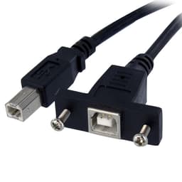 StarTech.com 1 ft Panel Mount USB Cable B to B - F/M - USB cable - USB Type B (F) to USB Type B (M) - USB 2.0 - 1 ft - molded, thumbscrews - black - USBPNLBFBM1 - USB cable - USB Type B (F) to USB Type B (M) - USB 2.0 - 30 cm - molded, thumbscrews - black - for P/N: USB2HAB10, USB2HAB15, USB2HAB30AC, USB2HAB50AC, USB2HAB6, USB2HABM1, USB2HABM6RA