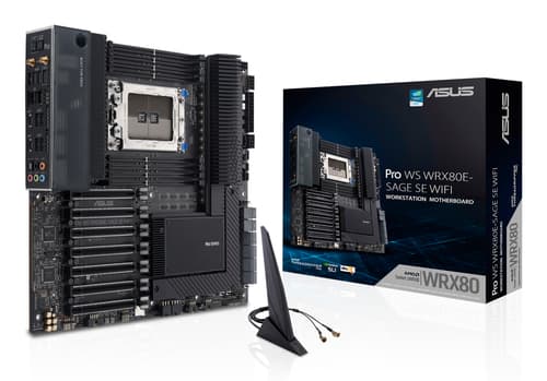 ASUS Pro WS WRX80E-SAGE SE WIFI II - Motherboard - extended ATX / SSI EEB - Socket sWRX8 - AMD WRX80 Chipset - USB-C 3.2 Gen 2x2, USB-C 3.2 Gen2, USB 3.2 Gen 2, USB 3.2 Gen 1 - 2 x 10 Gigabit LAN, Wi-Fi 6E, Bluetooth - HD Audio (8-channel)