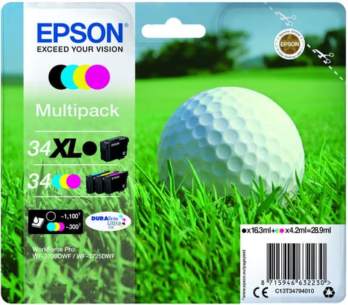 Epson 34 Multipack - 4-pack - black, yellow, cyan, magenta - original - ink cartridge - for WorkForce Pro WF-3720, WF-3720DWF, WF-3725DWF