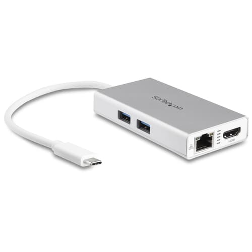 StarTech.com USB-C Multiport Adapter, USB-C Travel Docking Station with 4K HDMI, 60W Power Delivery Pass-Through, GbE, 2pt USB-A 3.0 Hub, Portable Mini USB Type-C Dock for Laptop, White - Portable USB-C Dock (DKT30CHPDW) - Docking station - USB-C / Thunderbolt 3 - HDMI - 1GbE - TAA Compliant