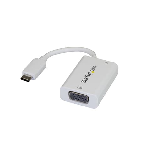 StarTech.com USB C to VGA Adapter with Power Delivery, 1080p USB Type-C to VGA Monitor Video Converter with Charging, 60W PD Pass-Through, Thunderbolt 3 Compatible Projector Adapter, White - Digital to Analog (CDP2VGAUCPW) - External video adapter - USB-C - VGA - white