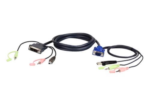 ATEN 2L-7DX3U - Keyboard / mouse / video / audio cable - USB, mini-phone stereo 3.5 mm, HD-15 (VGA) (M) to USB Type B, DVI-I, mini-phone stereo 3.5 mm (M) - 3 m