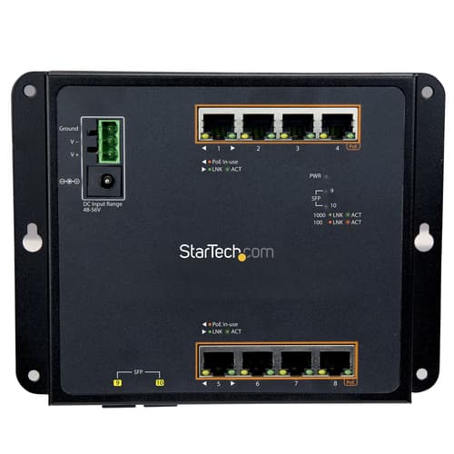StarTech.com Industrial 8 Port Gigabit PoE+ Switch with 2 SFP MSA Slots, 30W, Layer/L2 Switch Hardened GbE Managed, Rugged High Power Gigabit Ethernet Network Switch IP-30/-40 C to 75 C — view 5