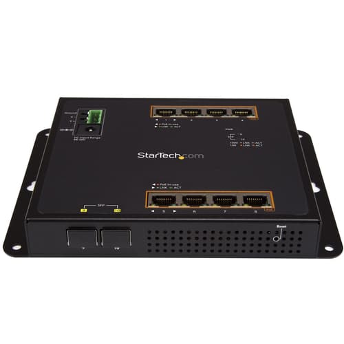 StarTech.com Industrial 8 Port Gigabit PoE+ Switch with 2 SFP MSA Slots, 30W, Layer/L2 Switch Hardened GbE Managed, Rugged High Power Gigabit Ethernet Network Switch IP-30/-40 C to 75 C — view 4