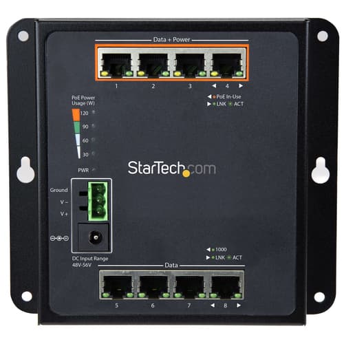 StarTech.com Industrial 8 Port Gigabit PoE Switch, 4 x PoE+ 30W, Power Over Ethernet, Hardened GbE Layer/L2 Managed Switch, Rugged High Power Gigabit Network Switch IP-30/-40C to +75C — view 4