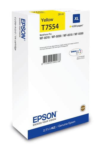 Epson T7554 - 39 ml - XL size - yellow - original - ink cartridge - for WorkForce Pro WF-8090, WF-8090 D3TWC, WF-8090DW, WF-8590, WF-8590DWF