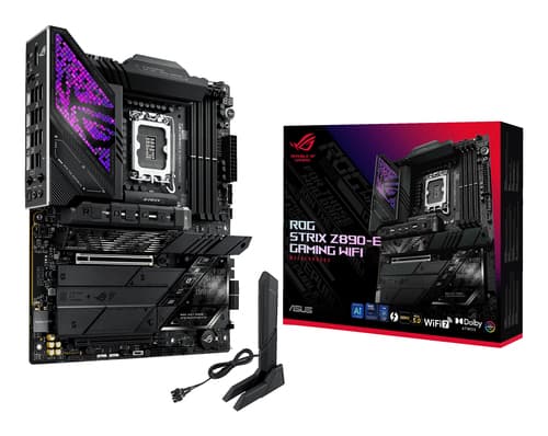 ASUS ROG STRIX Z890-E GAMING WIFI - Motherboard - ATX - LGA1851 Socket - Z890 Chipset - USB-C 3.2 Gen 2x2, USB 3.2 Gen 1, USB 3.2 Gen 2, USB-C 3.2 Gen2, USB4 - 5 Gigabit Ethernet, Wi-Fi 7, Bluetooth - onboard graphics (CPU required) - HD Audio (8-channel)