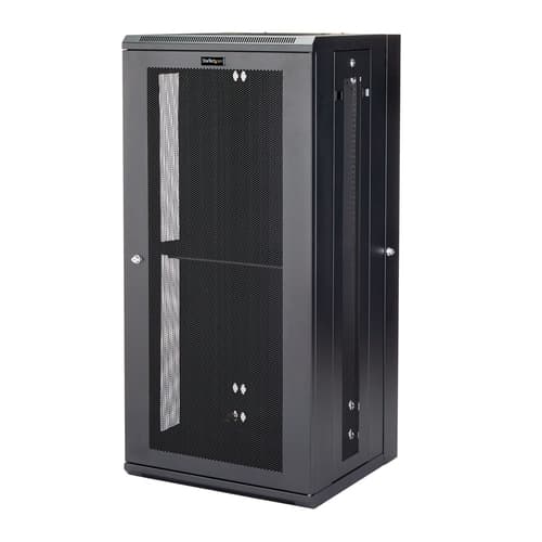 StarTech.com 26U 19" Wall Mount Network Cabinet, 16" Deep Hinged Locking IT Network Switch Depth Enclosure, Assembled Vented Computer Equipment Data Rack with Shelf & Flexible Side Panels - 26U Vented Cabinet (RK2620WALHM) - Rack enclosure cabinet - wall mountable - black - 26U