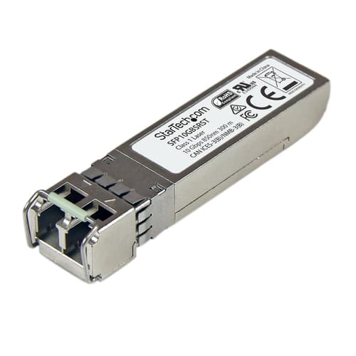 StarTech.com MSA Uncoded Compatible SFP+ Module, 10GBASE-SR, 10GbE Multi Mode (MMF) Fiber Optic Transceiver, 10GE Gigabit Ethernet SFP+, LC Connector, 300m, 850nm, DDM, Mini GBIC Module - Lifetime Warranty (SFP10GBSRST) - SFP+ transceiver module - 10GbE - 10GBase-SR - LC multi-mode - up to 300 m - 850 nm