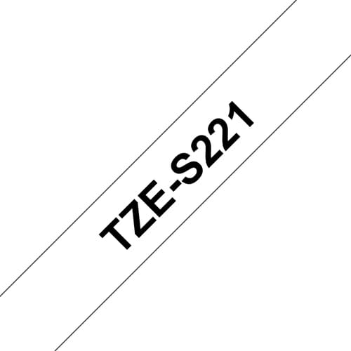 Brother TZe-S221 - Extra strong self-adhesive - black on white - Roll (0.9 cm x 8 m) 1 cassette(s) laminated tape - for P-Touch PT-E310, E550, P900, P-Touch Cube PT-P910, P-Touch Cube Pro PT-P910