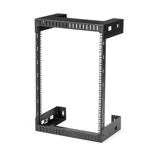 StarTech.com 15U 19" Wall Mount Network Rack - 12" Deep 2 Post Open Frame Server Room Rack for Data/AV/IT/Computer Equipment/Patch Panel with Cage Nuts & Screws 200lb Capacity, Black (RK15WALLO) - Rack - wall mountable - black - 15U - 12