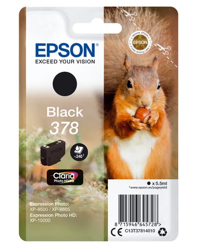 Epson Ink Cartridges, Claria" Photo HD Ink, 378, Squirrel, Singlepack, 1 x 5.5ml Black