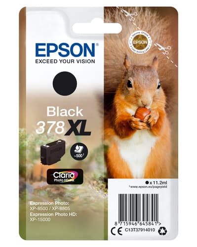 Epson Ink Cartridges, Claria" Photo HD Ink, 378XL, Squirrel, Singlepack, 1 x 11.2ml Black
