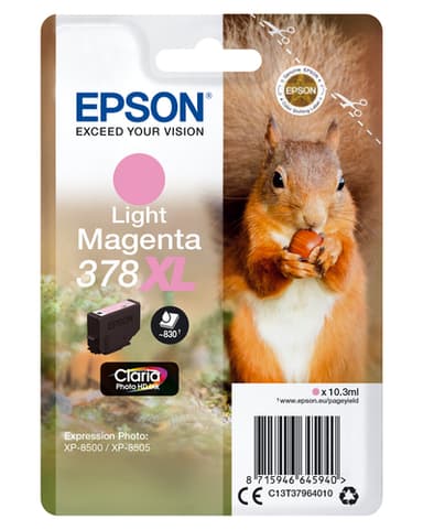 Epson 378XL - 10.3 ml - XL - light magenta - original - blister with RF/acoustic alarm - ink cartridge - for Expression Home XP-8605, XP-8606, Expression Photo XP-8500 Small-in-One, XP-8700