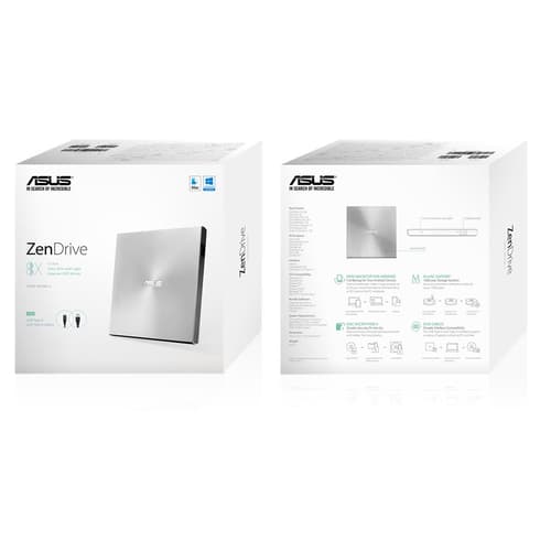 ASUS ZenDrive U9M SDRW-08U9M-U - Disk drive - DVD�RW (�R DL) - 8x/8x - USB 2.0 - external - silver - for 15, ROG Strix G15, ROG Zephyrus Duo 15, ROG Zephyrus G14, TUF505, ZenBook 13 — view 7