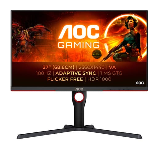 AOC Gaming Q27G3XMN/BK - LED monitor - gaming - 27" - 2560 x 1440 QHD @ 180 Hz - VA - 700 cd/m� - 4000:1 - DisplayHDR 1000 - 1 ms - HDMI, DisplayPort - black